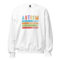 White unisex crew neck sweatshirt with long sleeves shown from the front.