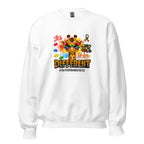 White unisex crew neck sweatshirt with long sleeves shown from the front.