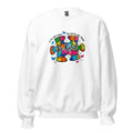 White unisex crew neck sweatshirt with long sleeves shown from the front.