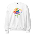 White unisex crew neck sweatshirt with long sleeves shown from the front.