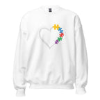 White unisex crew neck sweatshirt with long sleeves shown from the front.