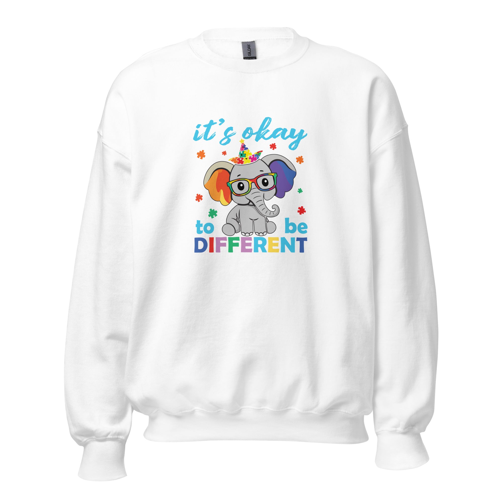 White unisex crew neck sweatshirt shown from the front.