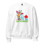 White unisex crew neck sweatshirt with long sleeves shown from the front.