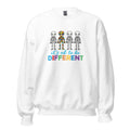 White unisex crew neck sweatshirt with long sleeves shown from the front.