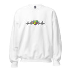 White unisex crew neck sweatshirt with long sleeves shown from the front.