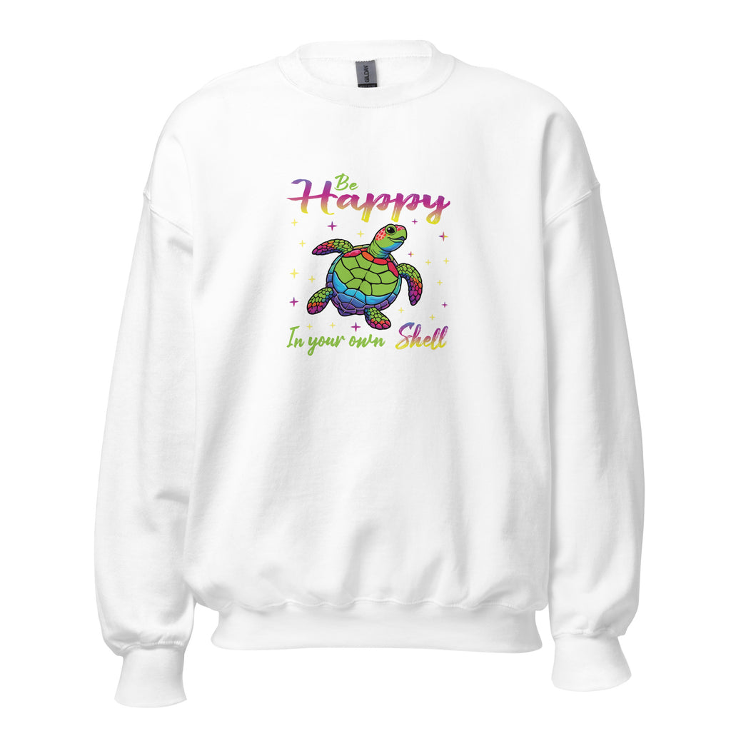 White unisex crew neck sweatshirt with long sleeves shown from the front.