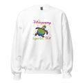 White unisex crew neck sweatshirt with long sleeves shown from the front.