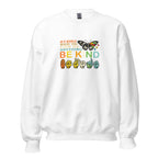 White unisex crew neck sweatshirt with long sleeves shown from the front.
