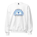 White unisex crew neck sweatshirt with long sleeves shown from the front.