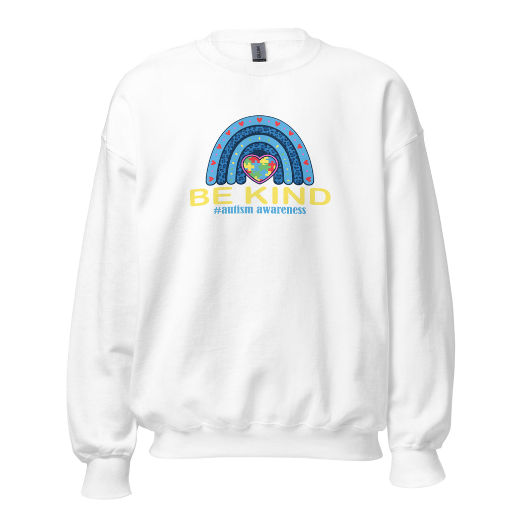 White unisex crew neck sweatshirt with long sleeves shown from the front.