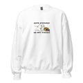 White unisex crew neck sweatshirt with long sleeves shown from the front.