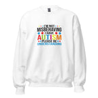 White unisex crew neck sweatshirt with long sleeves shown from the front.