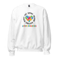 White unisex crew neck sweatshirt with long sleeves shown from the front.