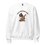 White unisex crew neck sweatshirt with long sleeves shown from the front.