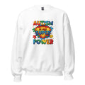 White unisex crew neck sweatshirt shown from the front.