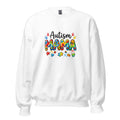 White unisex crew neck sweatshirt with long sleeves shown from the front.