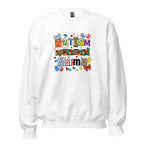 White unisex crew neck sweatshirt with long sleeves shown from the front.