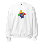 White unisex crew neck sweatshirt with long sleeves shown from the front.