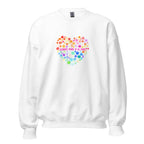 White unisex crew neck sweatshirt with long sleeves shown from the front.