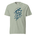 Bay T-shirt featuring a vintage hand-drawn graphic of a surfer inside a curling wave, palm trees and “Stay Surfing” lettering.