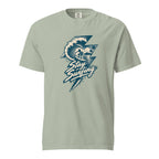 Bay T-shirt featuring a vintage hand-drawn graphic of a surfer inside a curling wave, palm trees and “Stay Surfing” lettering.