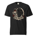 Black T-shirt with a gothic skull, black cat and red roses surrounding “Stay Spooky” lettering