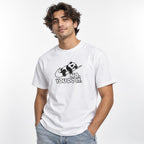 Garment Dyed Heavyweight T-Shirt in White worn by a model in an upper-body three quarter left pose on a clean white background