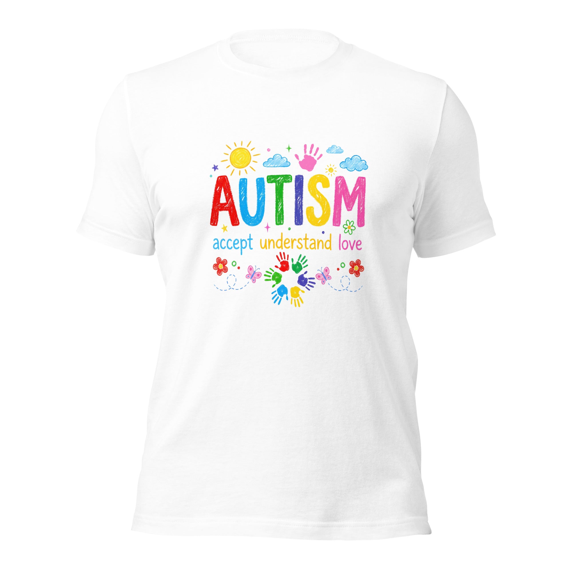 White unisex staple t-shirt shown from the front.