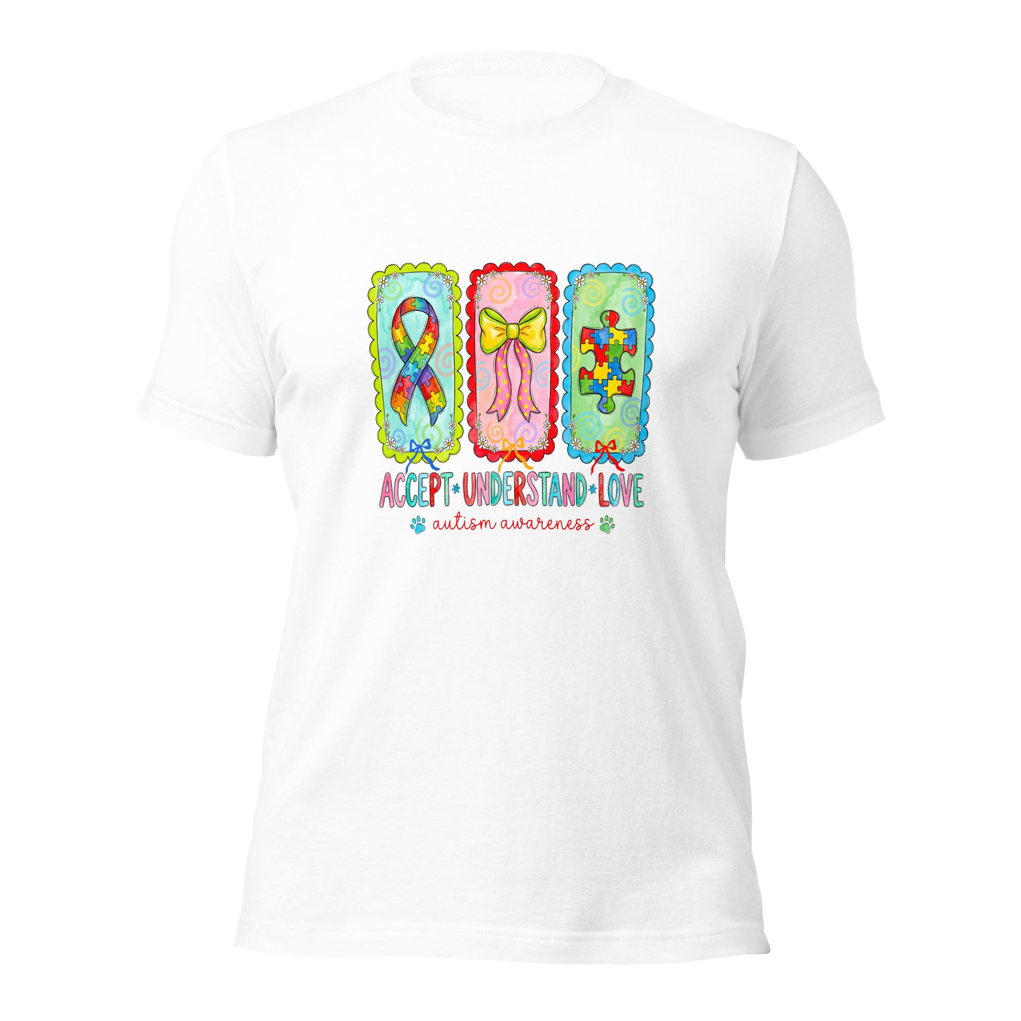 White unisex staple t-shirt shown from the front.