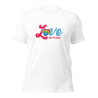 White unisex crew neck t-shirt with short sleeves shown from the front.