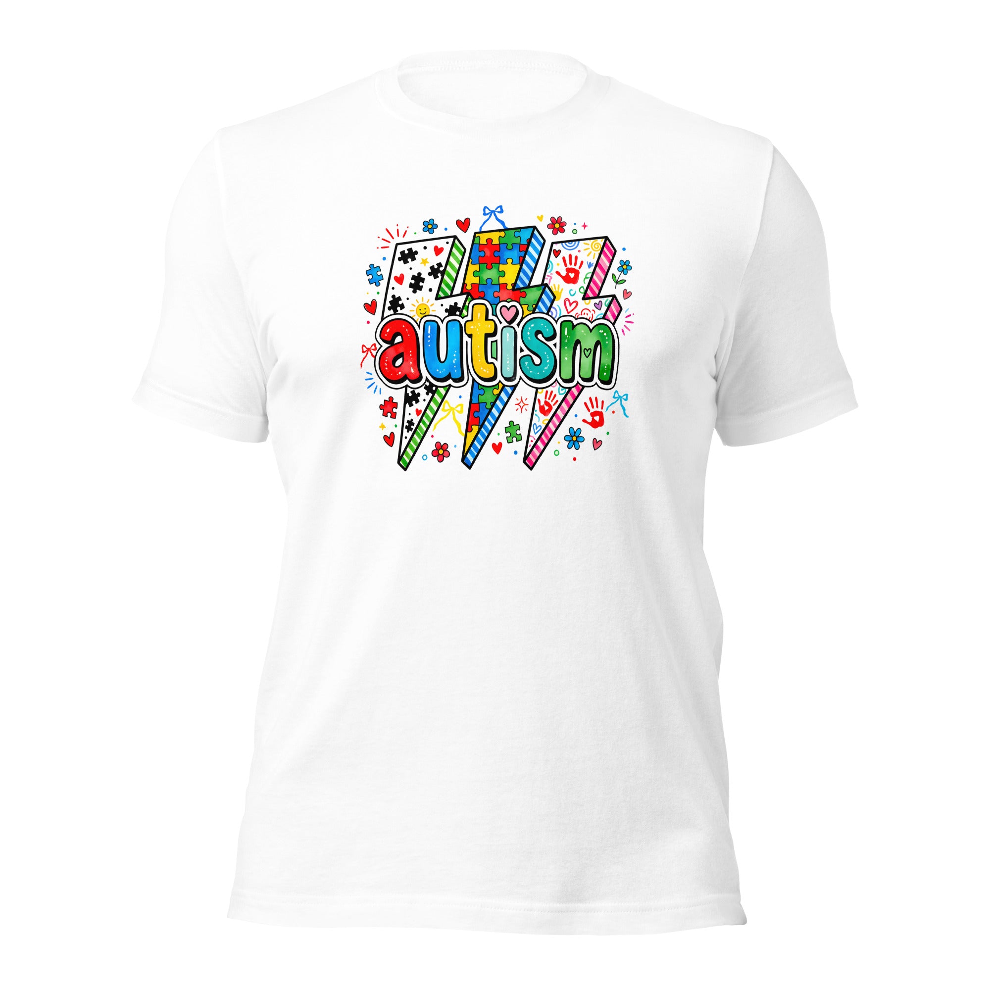 White unisex staple t-shirt shown from the front.