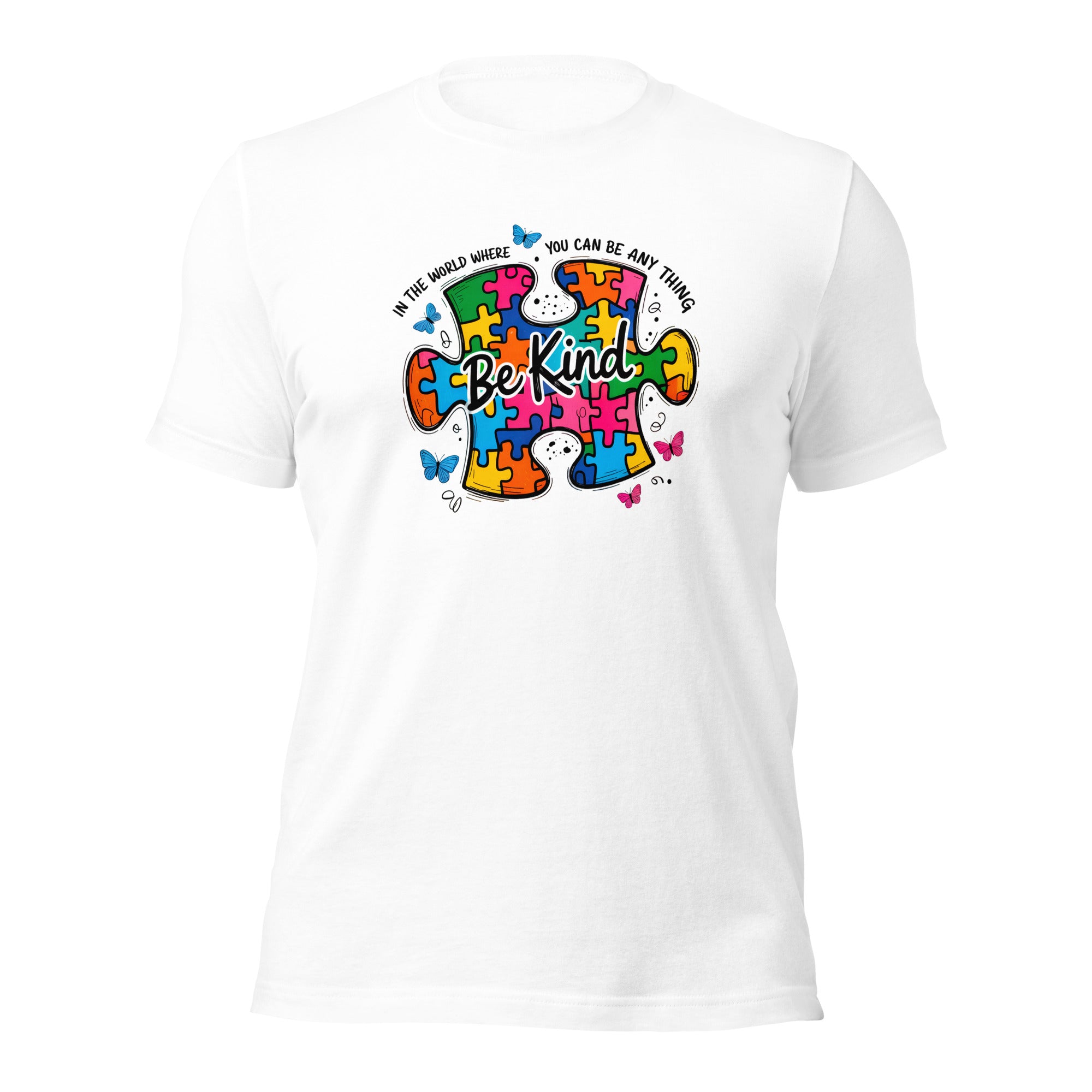 White unisex staple t-shirt shown from the front.
