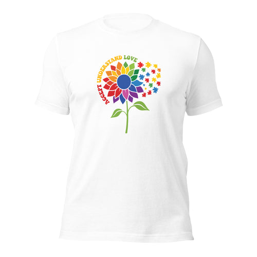 White unisex staple t-shirt shown from the front.