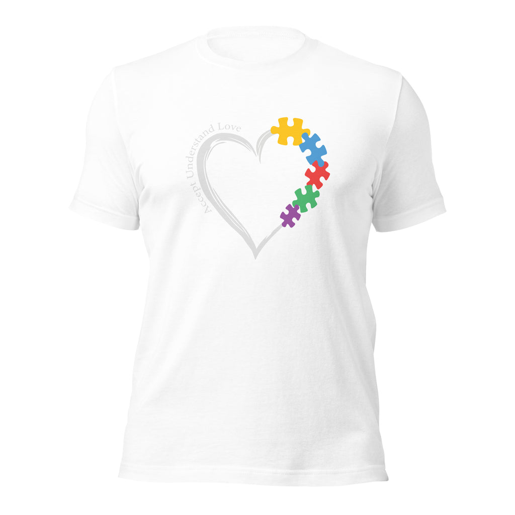 White unisex staple t-shirt shown from the front.