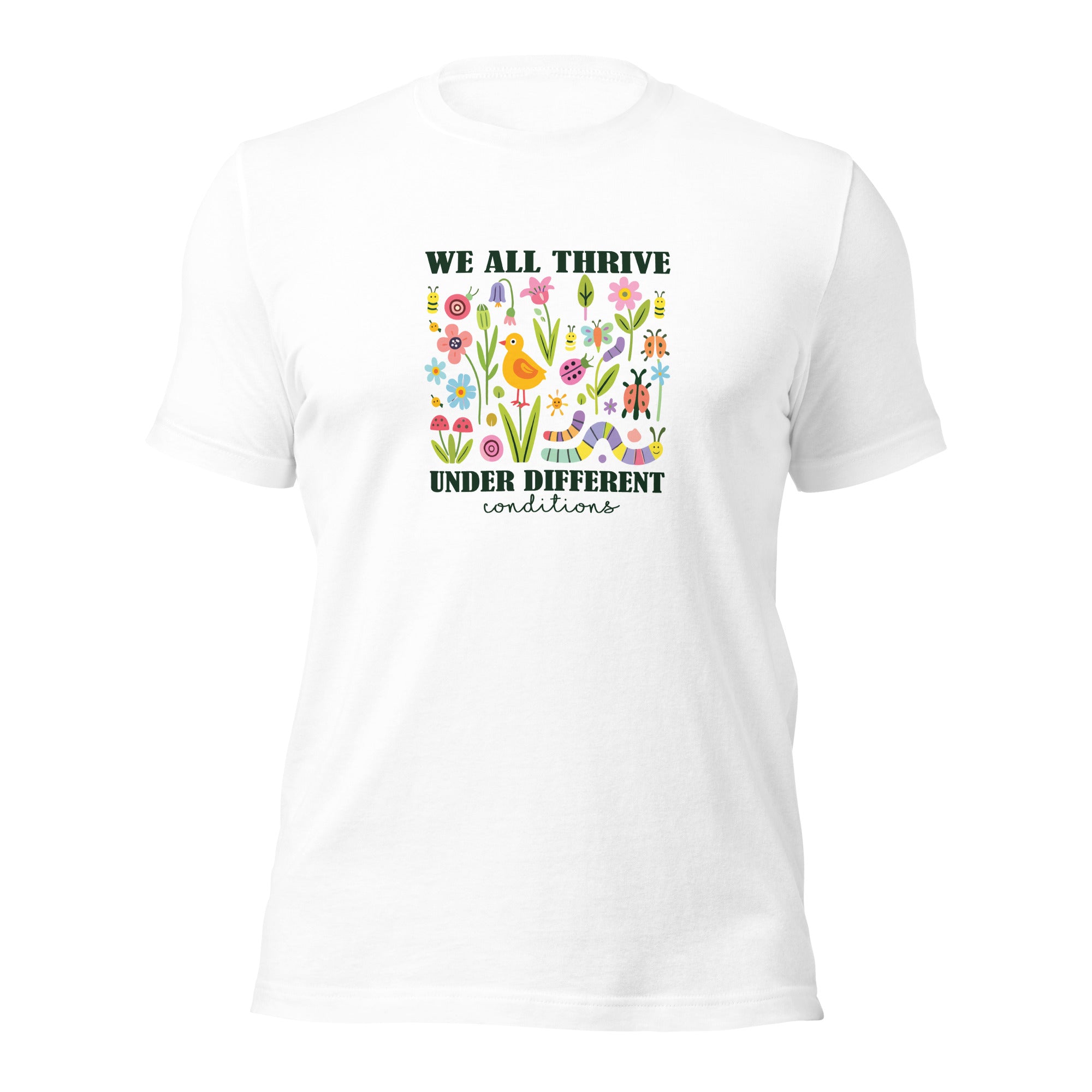 White unisex staple t-shirt shown from the front.