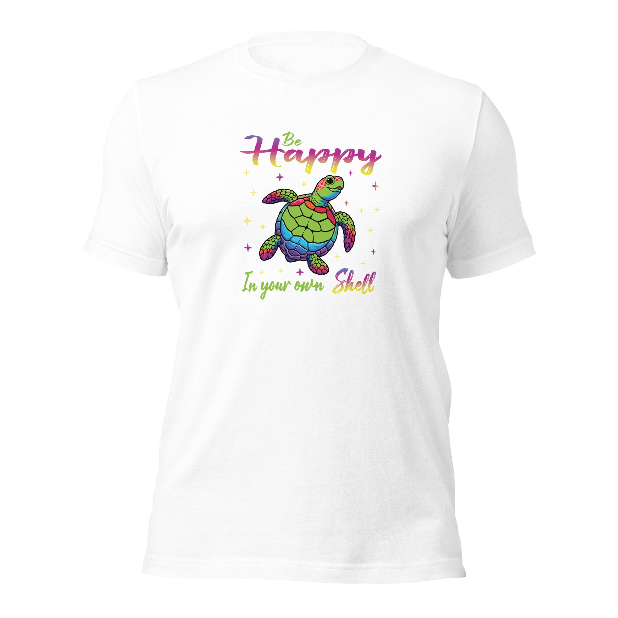 White unisex round neck t-shirt with short sleeves shown from the front.
