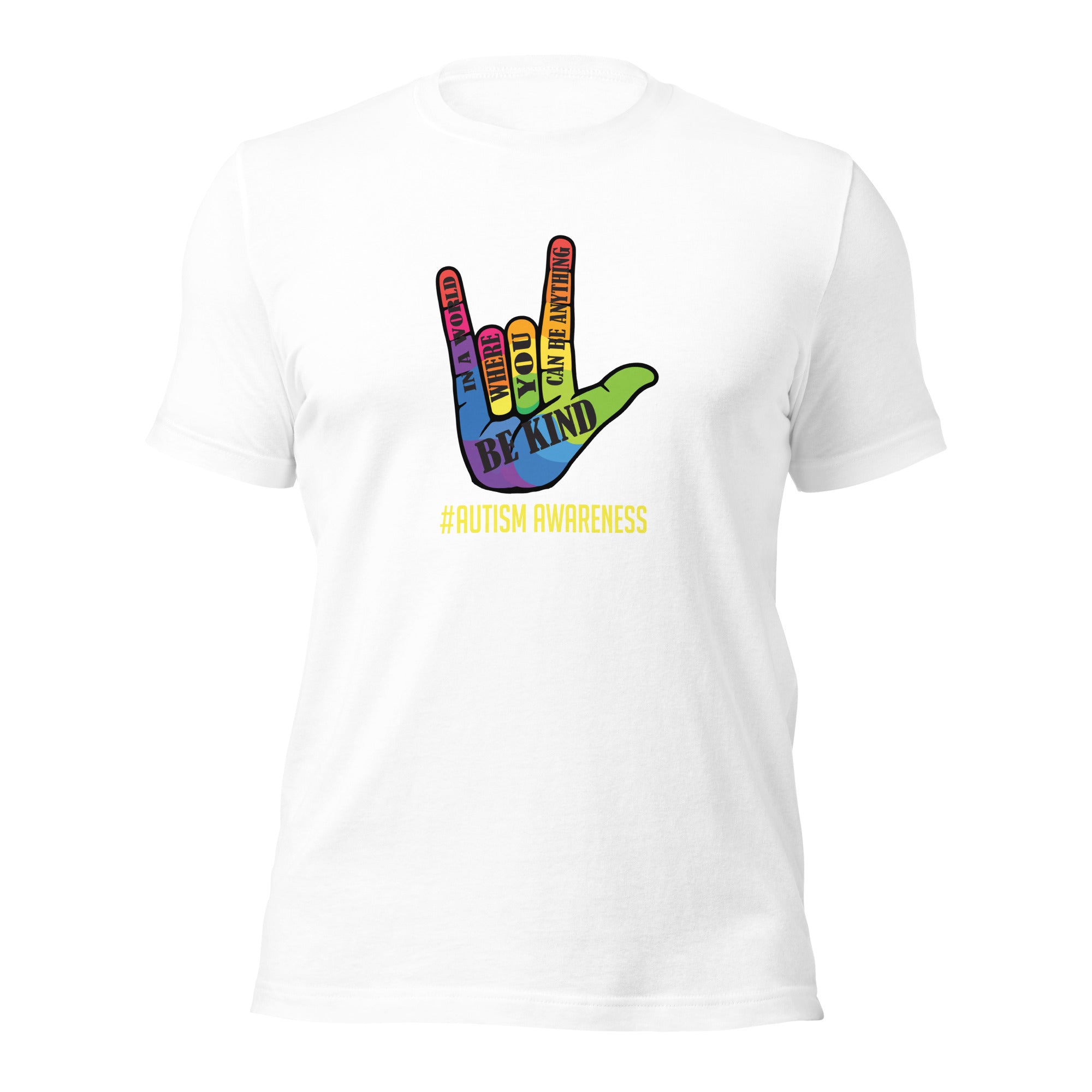 White unisex staple t-shirt shown from the front.