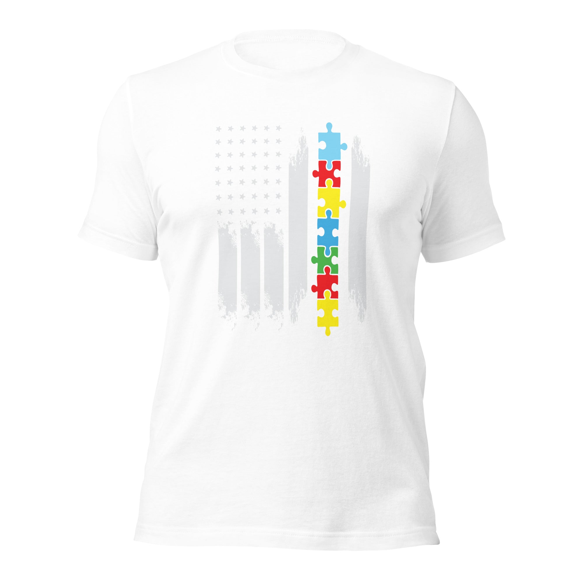White unisex staple t-shirt shown from the front.