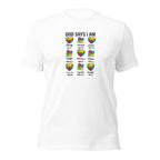 White unisex staple t-shirt shown from the front.