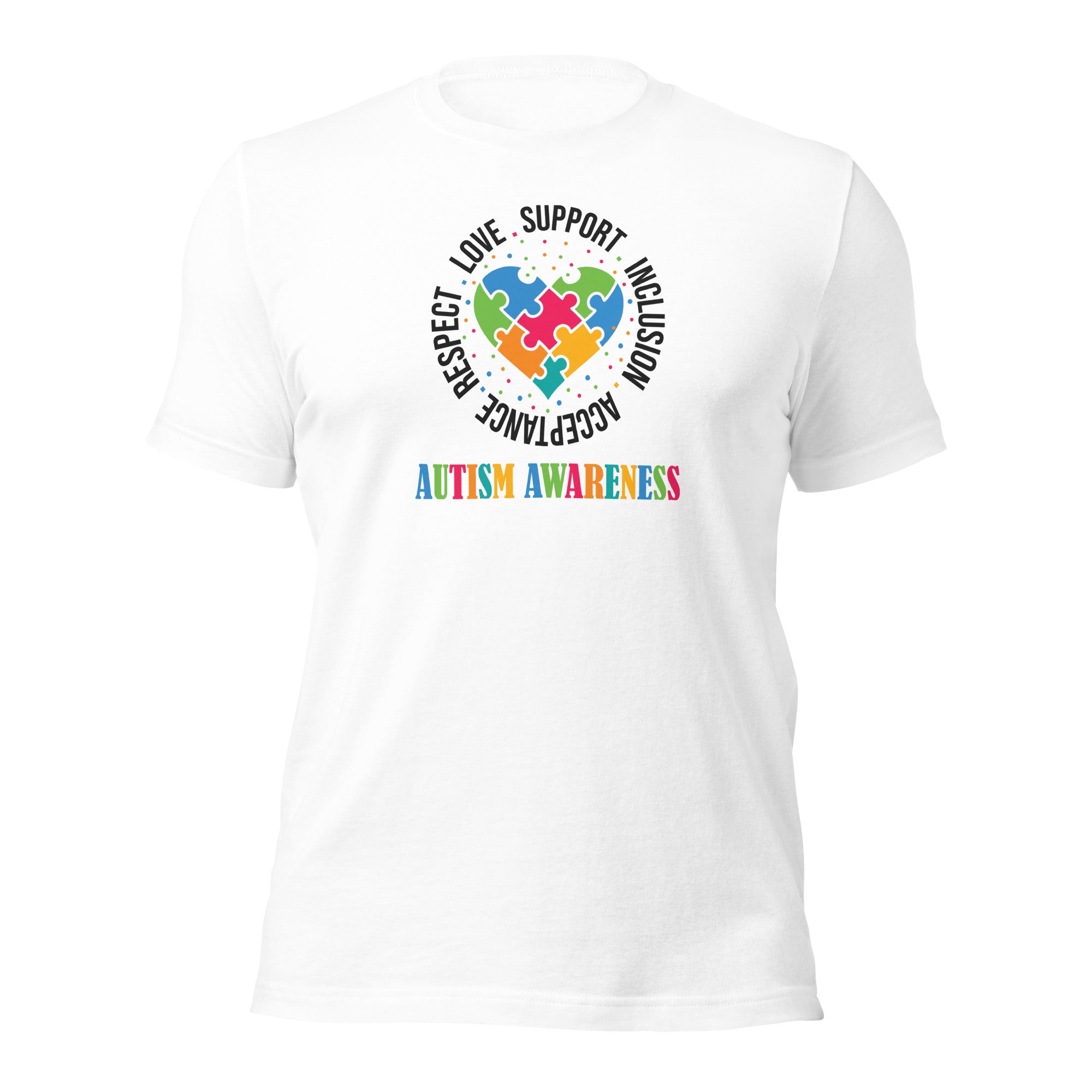 White unisex staple t-shirt shown from the front.