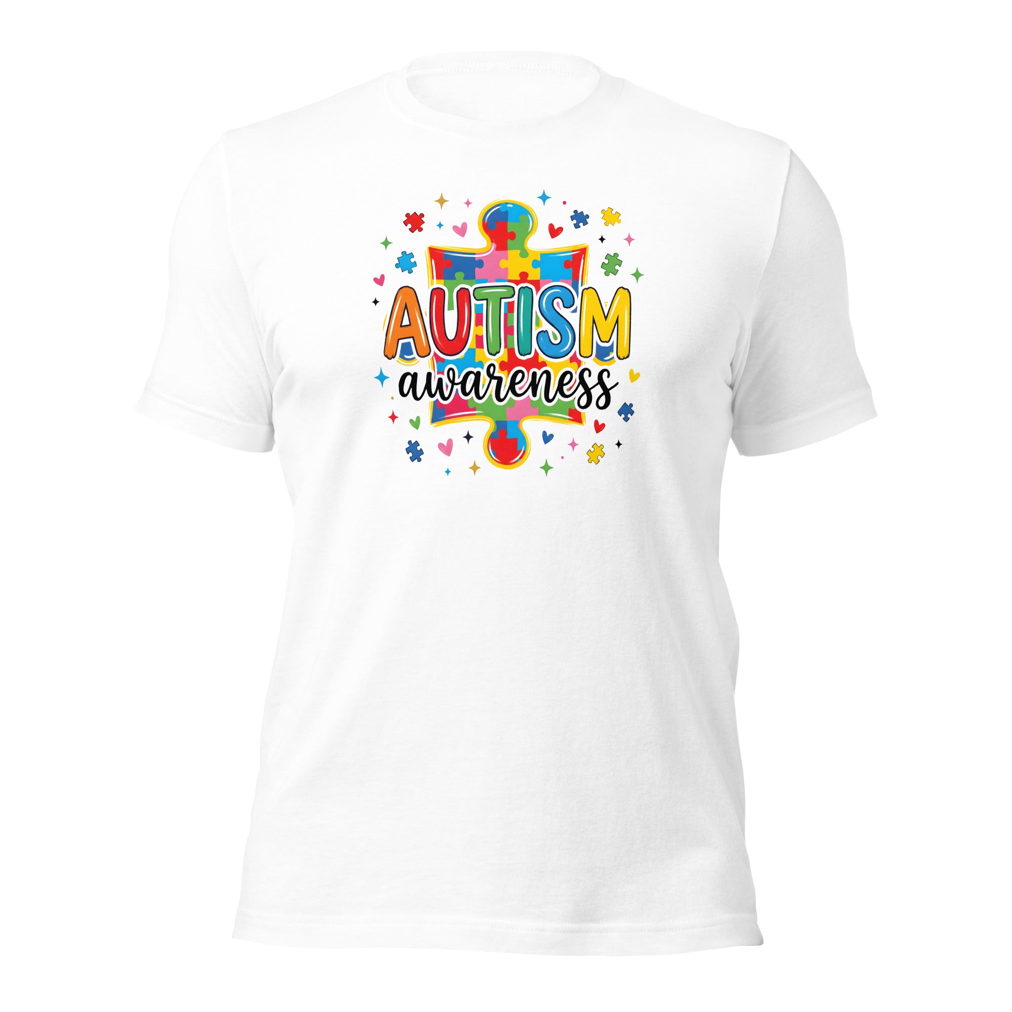 White unisex staple t-shirt shown from the front.
