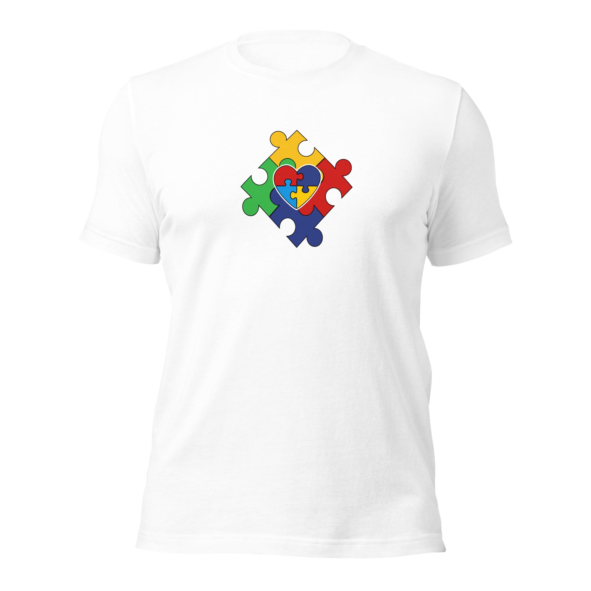 White unisex staple t-shirt shown from the front.