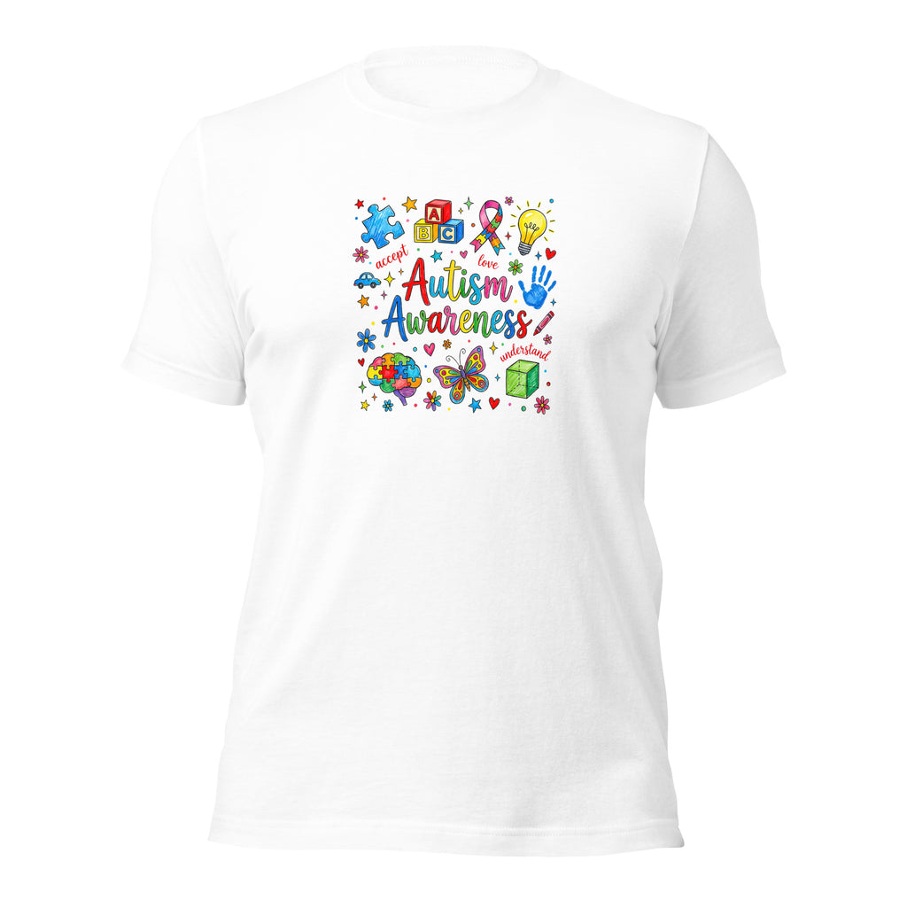 White unisex staple t-shirt shown from the front.