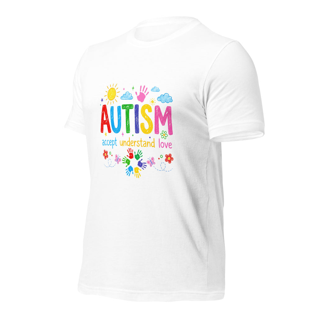 White unisex staple t-shirt shown from the left front.