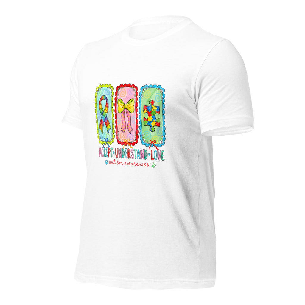 White unisex staple t-shirt shown from the left front.