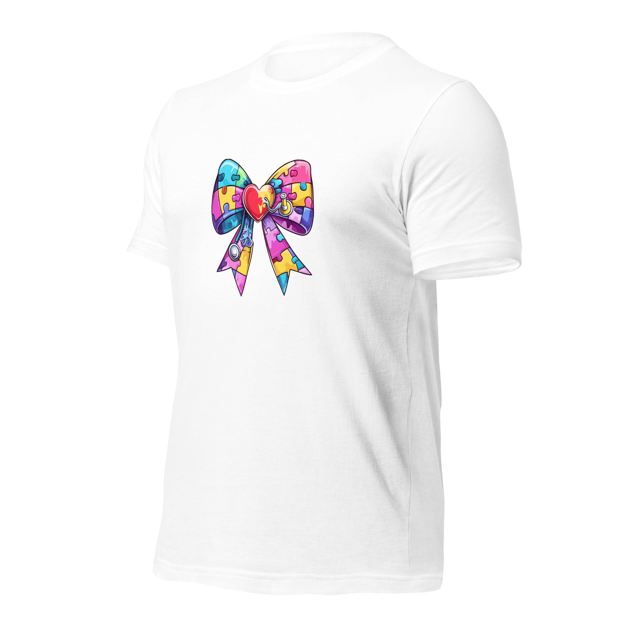 White unisex staple t-shirt shown from the left front.