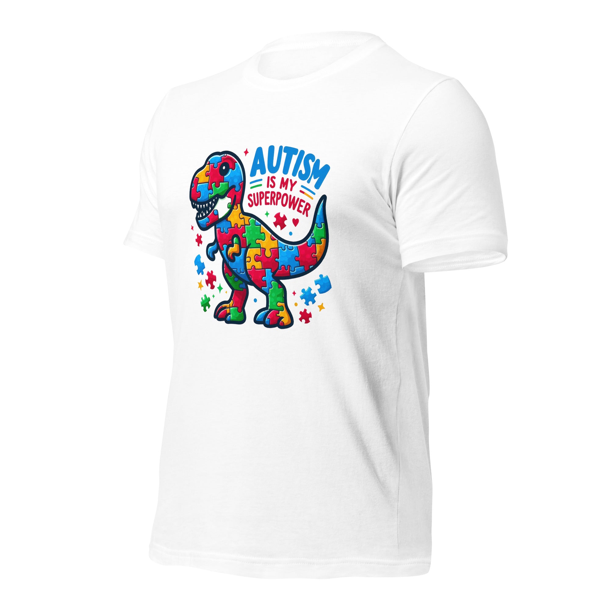 White unisex staple t-shirt shown from the left front.