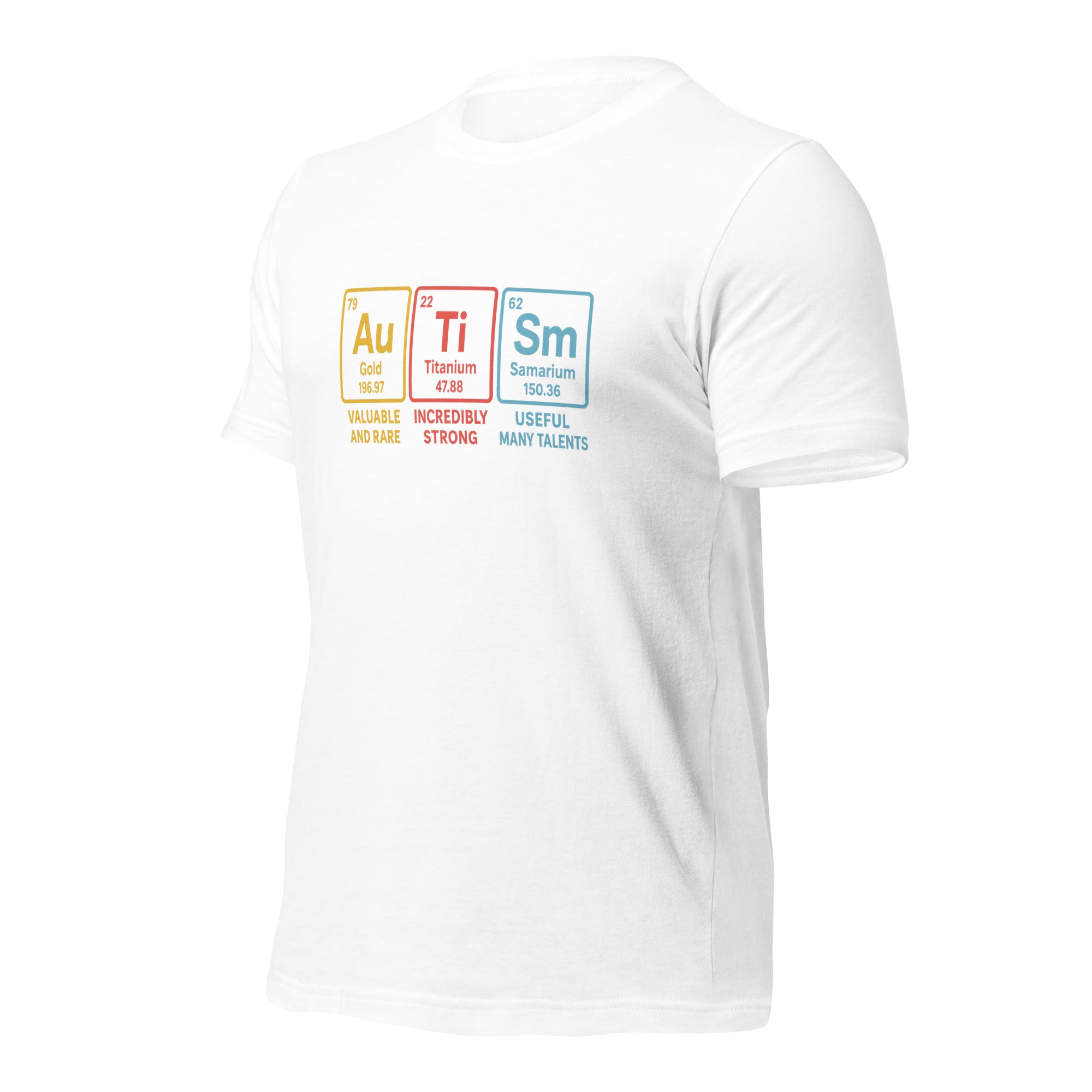 White unisex staple t-shirt shown from the left front.