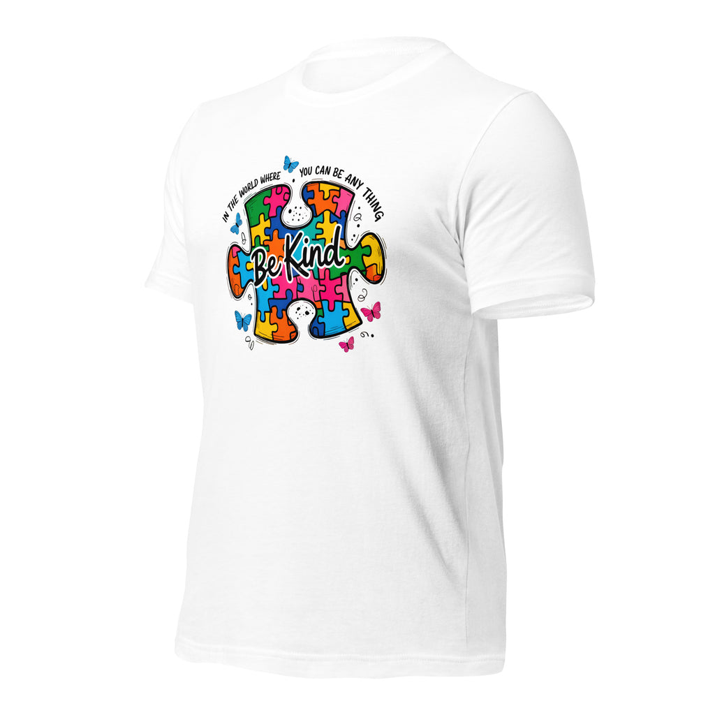 White unisex staple t-shirt shown from the left front.