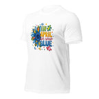 White unisex staple t-shirt shown from the left front.